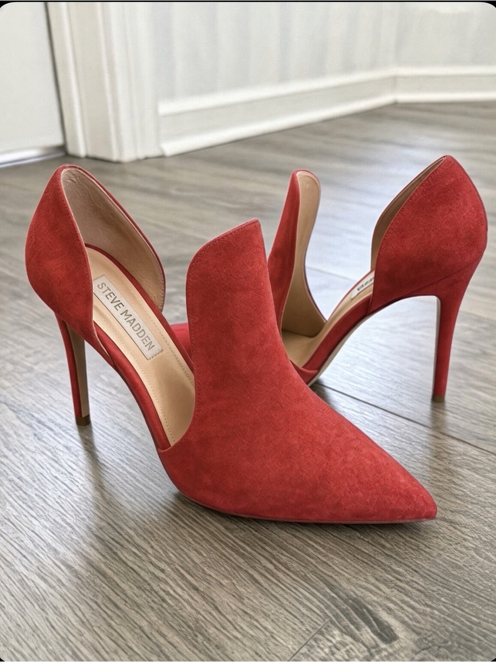 Steve Madden Red Suede D'Orsay Pointed Stiletto Heels